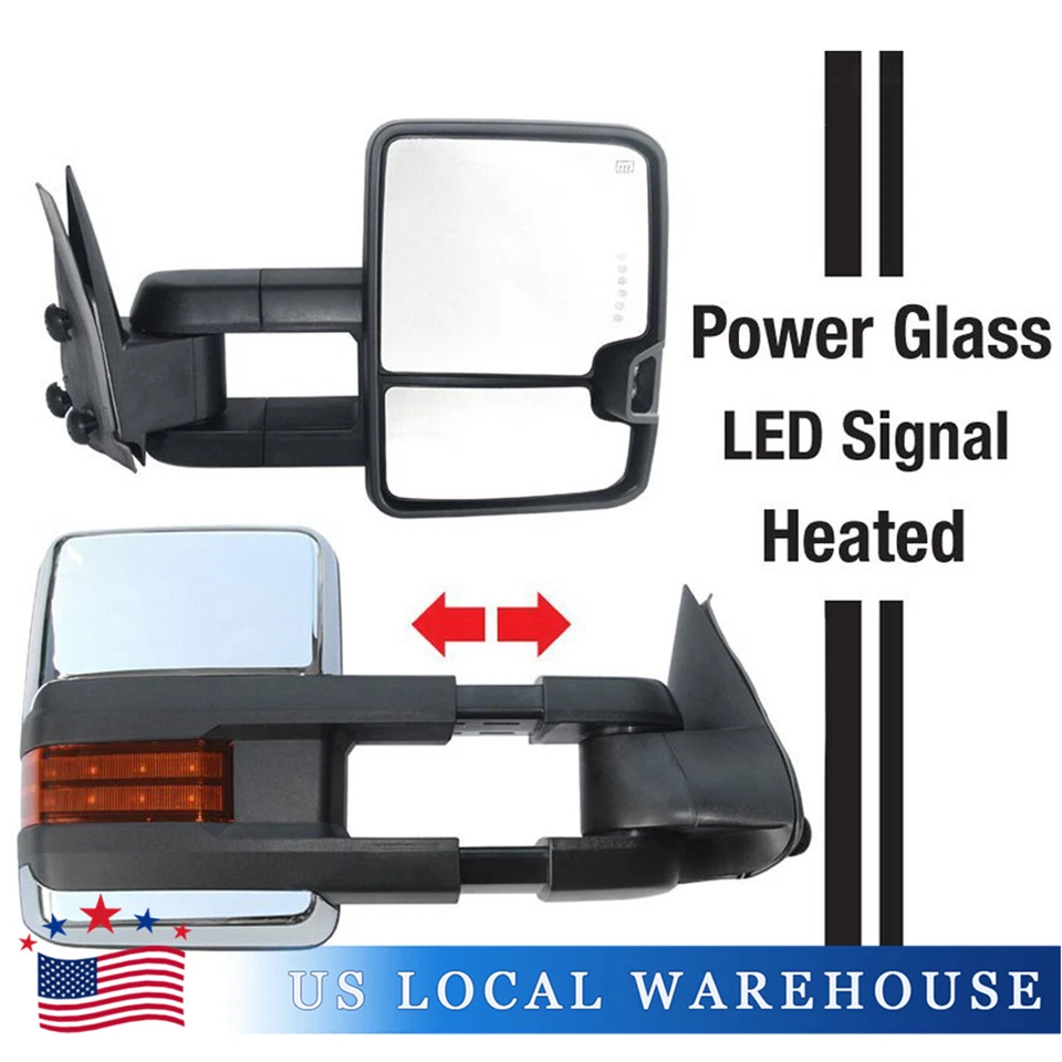 Power Heated LED Signal Tow Mirrors For 2014-2018 Chevy GMC 1500 2500 HD Dynamic - Image 4 of 4