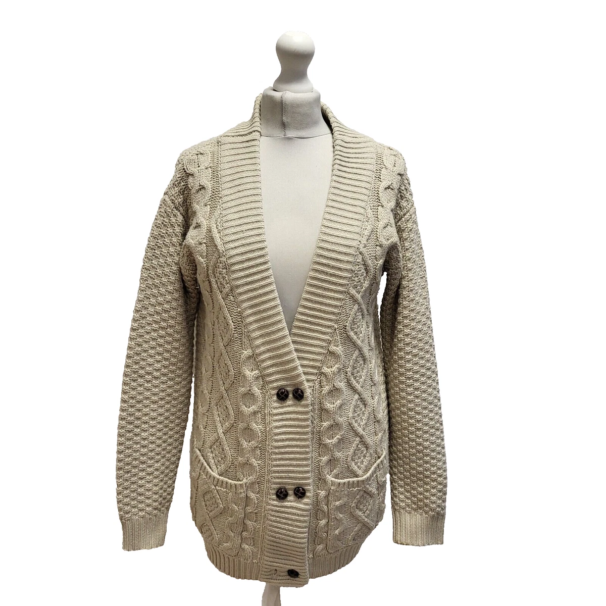 Yumi Beige Chunky Knit Button Up Cardigan Uk Women s 12 H34 eBay