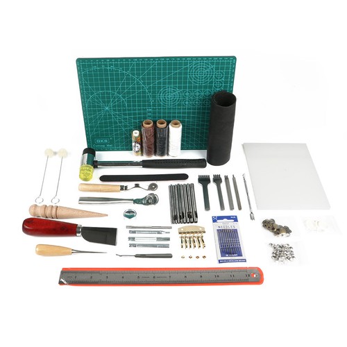 44Pc Retro Leather Craft Tools Kit Stitching Sewing Beveler Punch Work Hand Tool - Picture 2 of 12