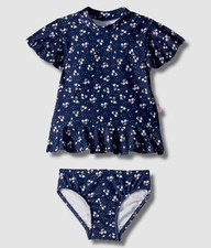  60 Seafolly Kids Girls Blue Re Mix Short Sleeve Rashie Two-Piece Swim Set AUS 4