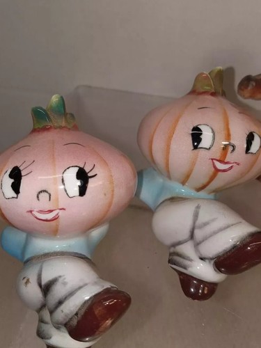 Vintage Japan Anthropomorphic Ucagco Onion Head Salt & Pepper Shakers 1950s - Picture 2 of 12