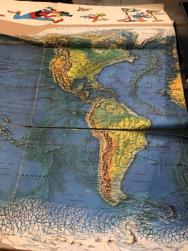 IN GIRO PER IL MONDO CON DISNEY-POSTER CARTA GEOGRAFICA PLANISFERO 1976 VINTAGE - Foto 15 di 18