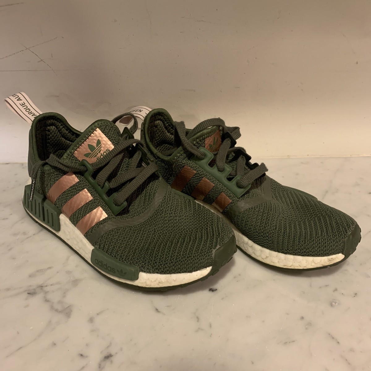 ADIDAS NMD Olive Green Gold F97172 - Womens Size 5 Pre-owned