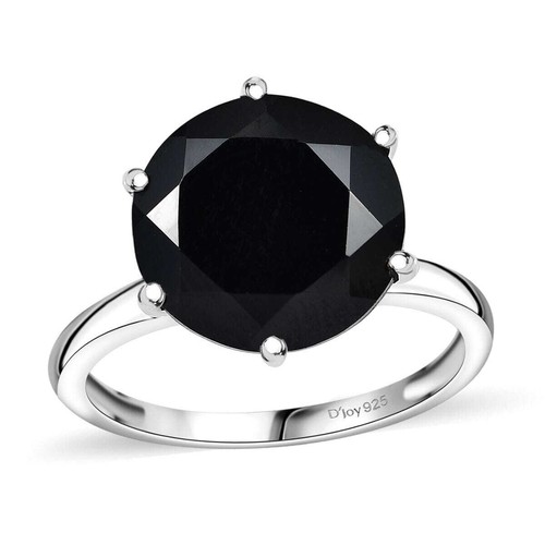 7.35ctw Thai Black Spinel Solitaire Ring Rhodium Plated Sterling Silver Size 6