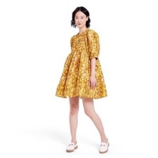 Kika Vargas x Target Women's Gold Yellow Floral Dress Babydoll NWOT xxs