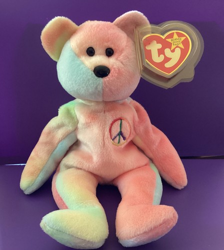 Ty Beanies Baby Multicolor Peace the Bear Tie Dye Rare 1996 Collectible - Picture 2 of 5