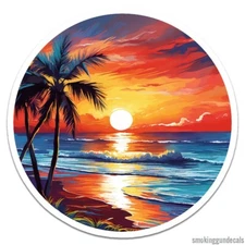 Tropical Beach Sun Palm, Vinyl Decal Sticker, Indoor Outdoor, 3 Sizes, #9703