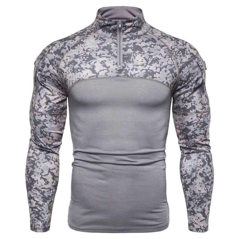 Military Half Zip Shirts Men Army Tactical T-Shirt Combat Long Sleeve Sweater - image 4 of 4