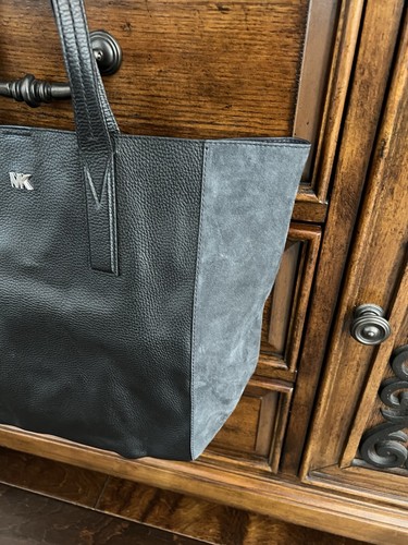 NWOT Large Michael Kors Black Leather Suede Tote Bag - Picture 2 of 13