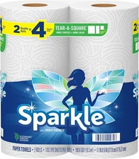 Sparkle Tear-A-Square Paper Towels, 2 Double Rolls = 4 Regular Rolls