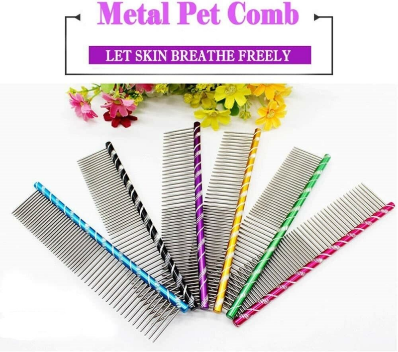 Pet Dog Cat Double Row Teeth Hair Grooming Comb Metal Brush Fur Rake