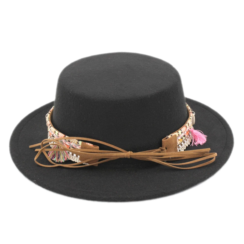 Mujeres Navegante Marinero Sombrero Pastel de Cerdo Sombrero Fieltro Bowler Iglesia Gorra Rosa Cinta Trenzada Foto 3 de 4