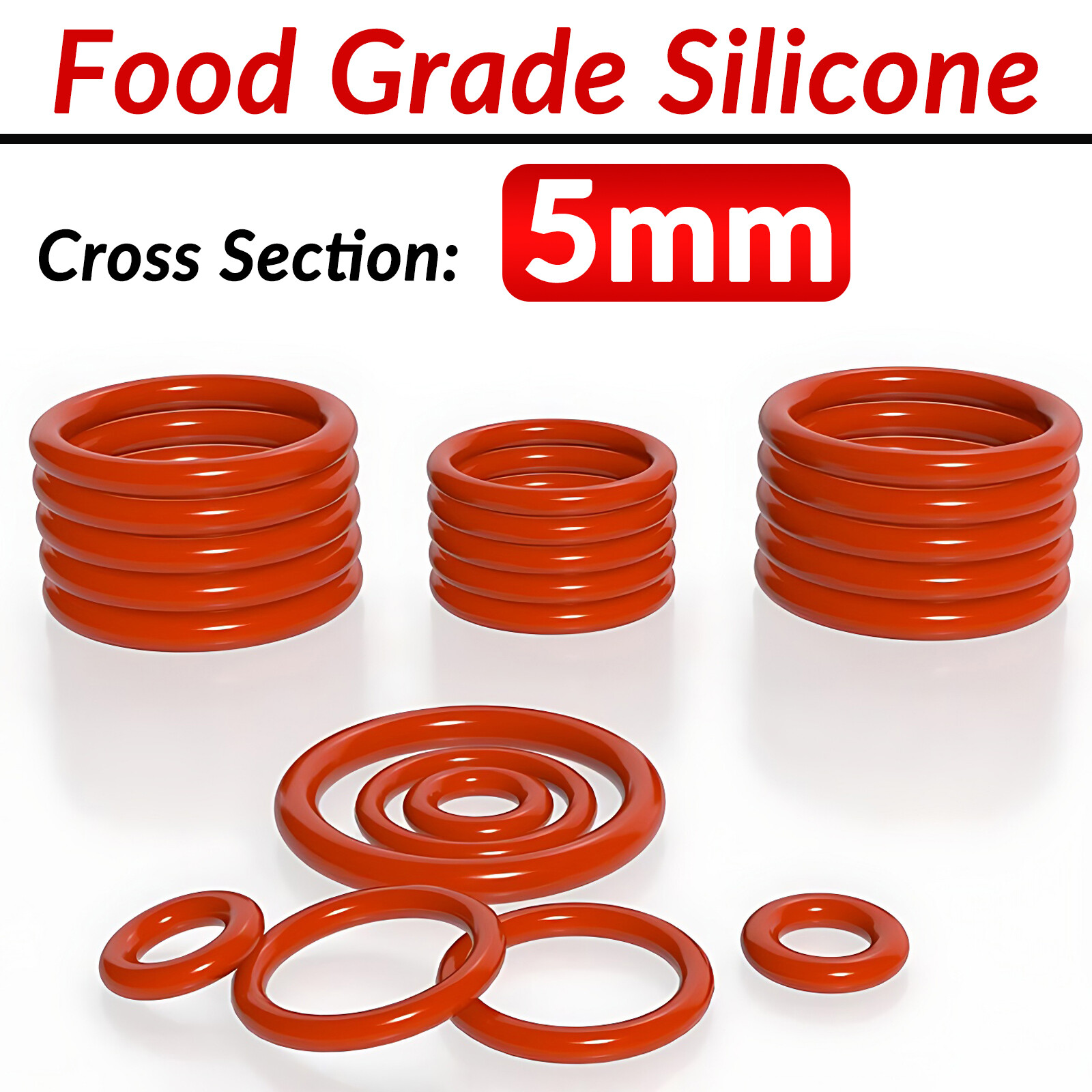 VMQ Silicone O Rings O-Rings Metric Food Grade 5mm Cross Section 18mm-45mm AD