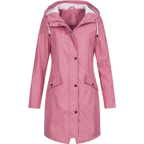 Womens Waterproof Raincoat Outdoor Wind Rain Forest Long Jacket Trench Coat Tops - Picture 14 of 17