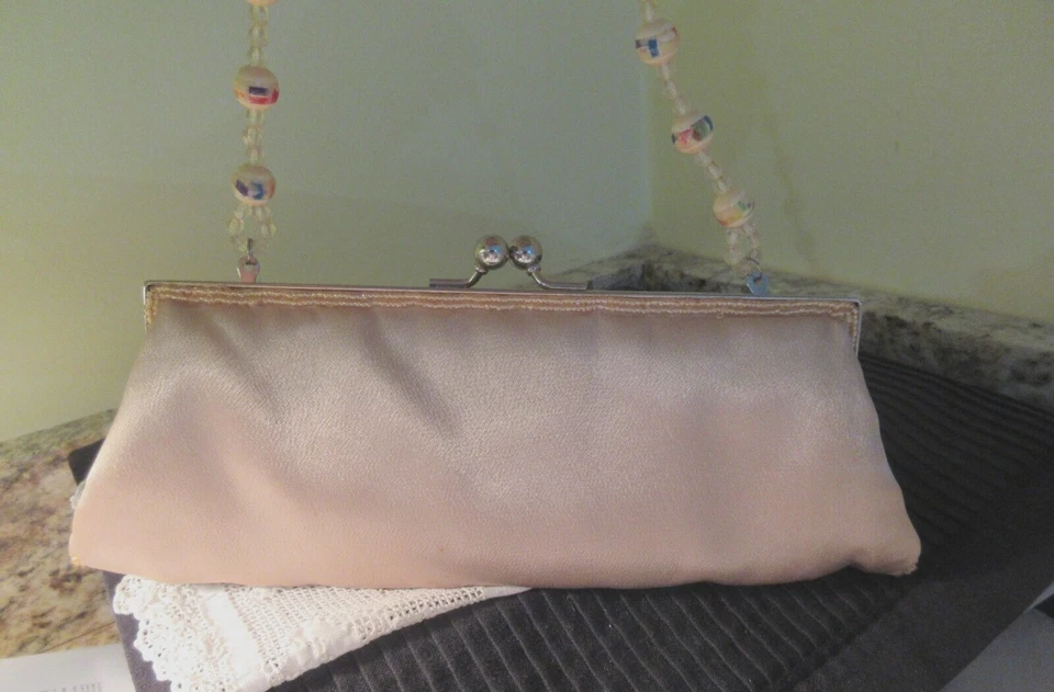 Bolso de Noche Chateau Vintage Satinado Cuentas Floral Beige Foto 4 de 4
