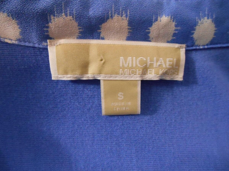 Hermosa Blusa Para Mujer Pequeña Michael Kors Azul Diseño Lunares LS Botón Foto 4 de 4
