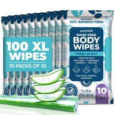 Body Wipes for Adults Bathing No Rinse 100pc XL - Ultra Thick Shower Travel W...