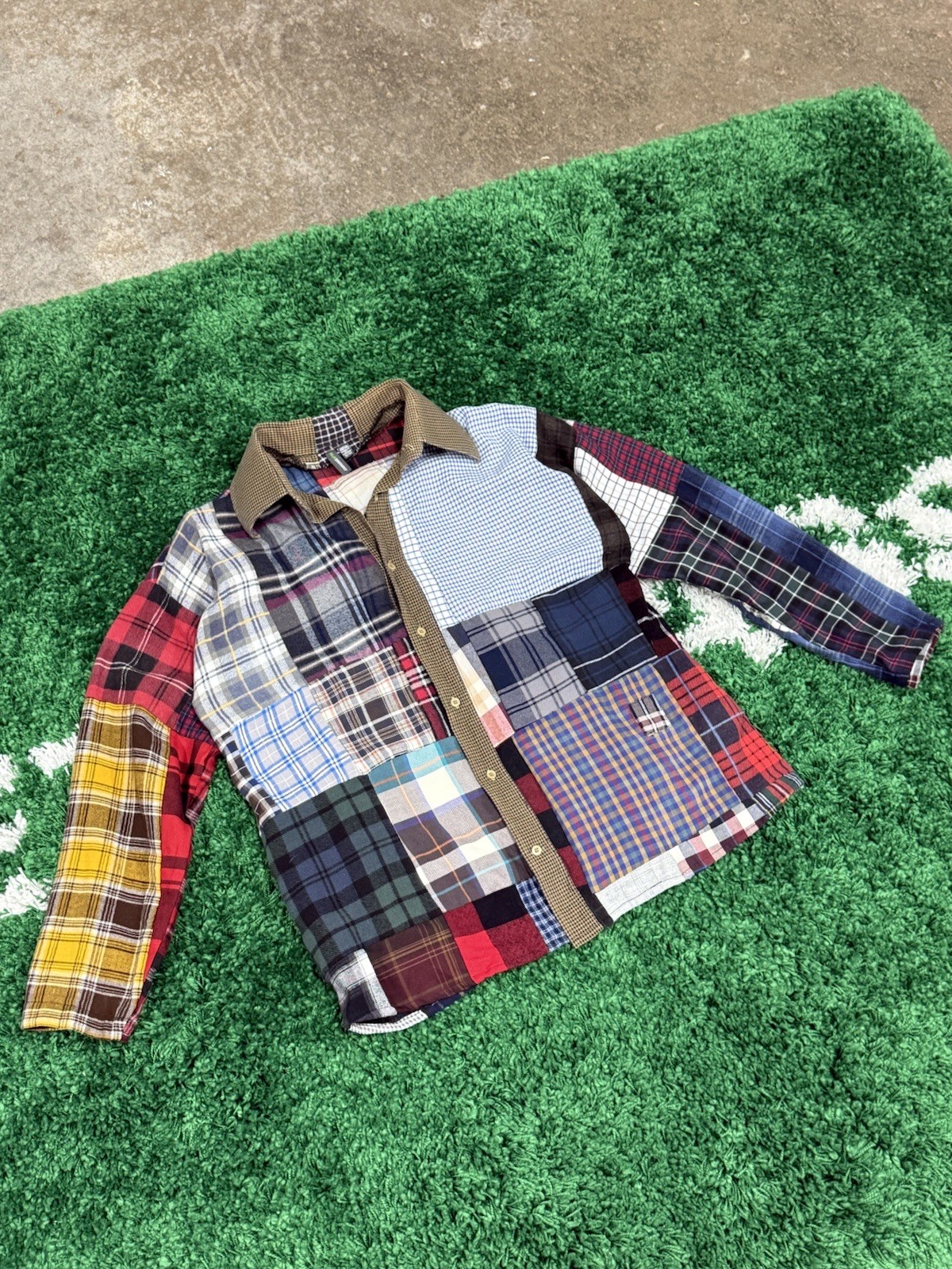 Strange Patchwork Patch Flannel Shirt Small Clown… - image 1