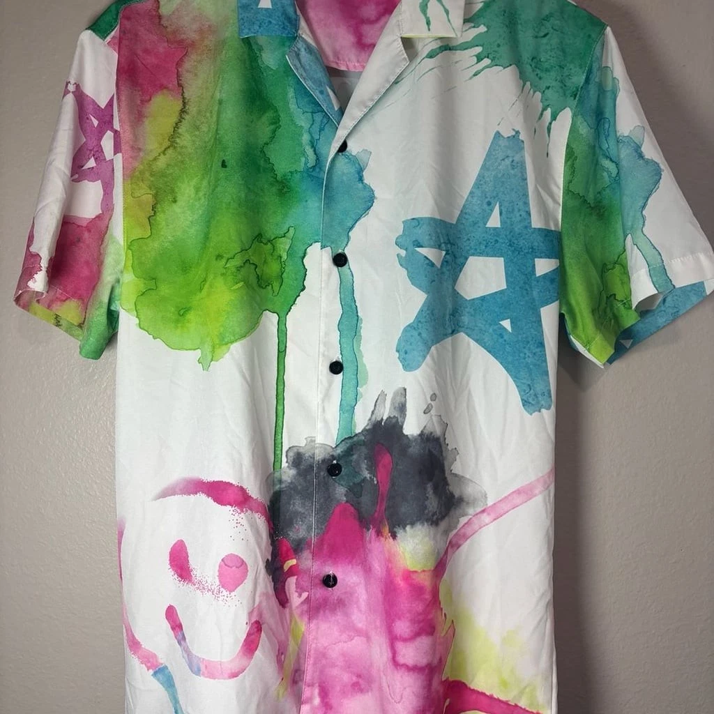 Vintage Pacsun Smile Star Paint Splatter Button Up Short Sleeve Shirt Mens Large
Opens in a new wind