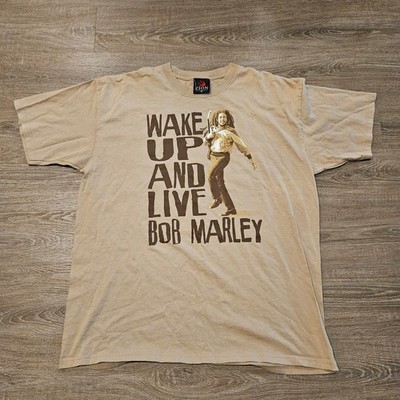 Vintage 2001 Bob Marley Wake Up And Live T Shirt Tan Reggae Music Men's XL