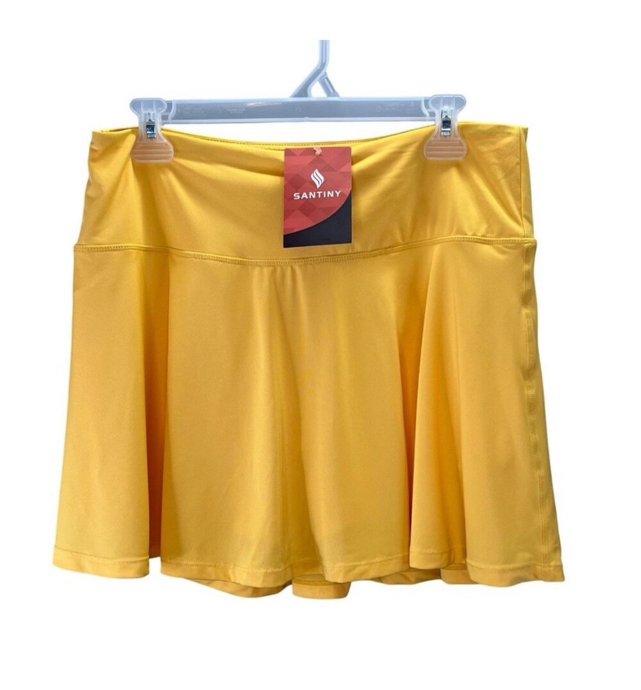 Santiny XL Tennis Skirt Skort Quick Dry Stretchy with Ball Pocket Golden Yellow NWT