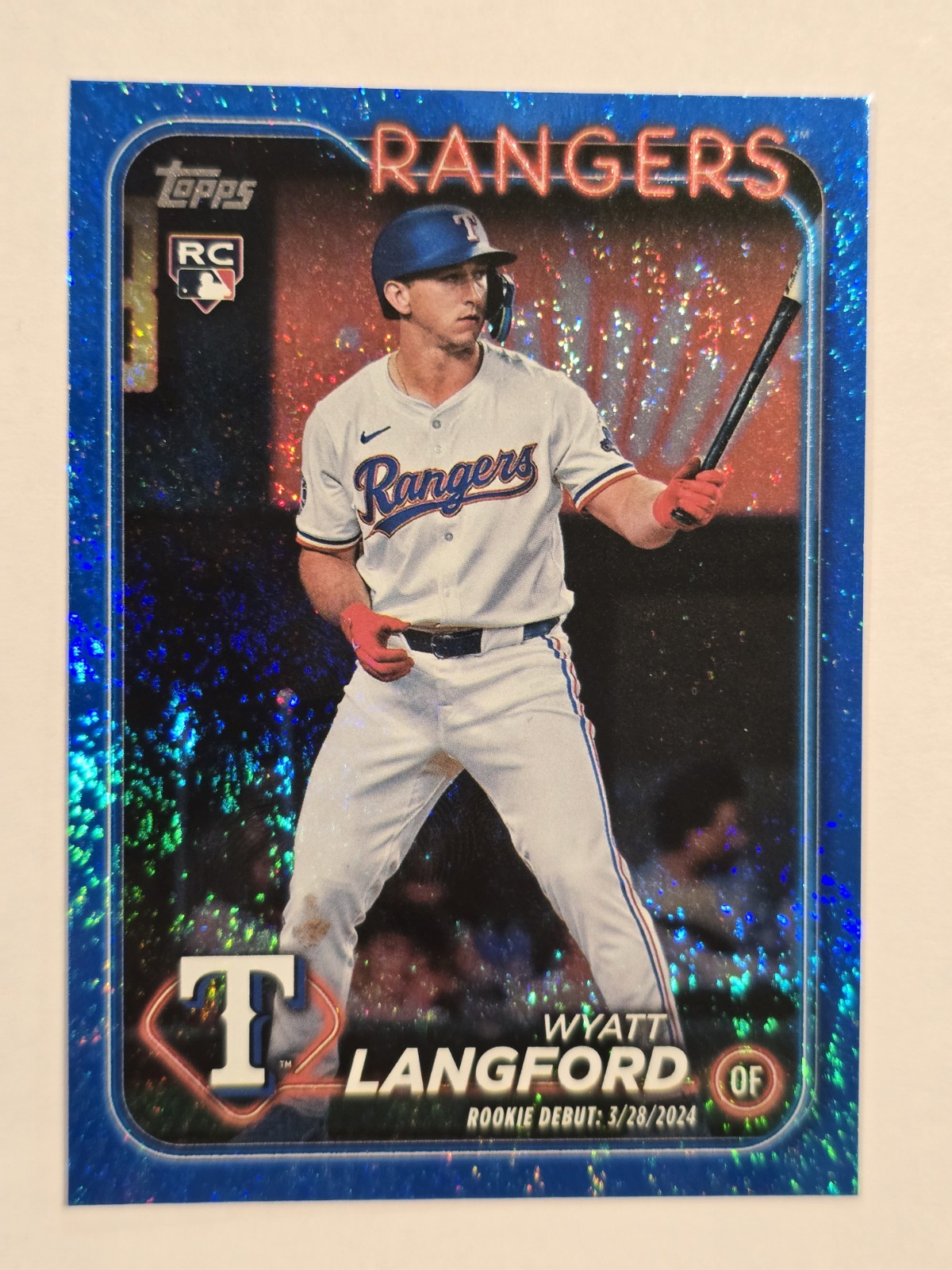 Wyatt Langford 2024 Topps Update Series Blue Foil RC /999 #US341 Texas Rangers