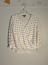 011-0016 Banana Republic White with Black Dot Stretch-Crepe Wrap-Front Blouse