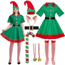 Christmas Elf Costume Set Adult Men Women Kids, Santa's Helper Costume Xmas F...