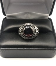925 Sterling Silver Garnet Men  s Ring Size 10