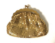 Vintage Whiting  Davis Gold Tone Metallic Mesh Mini Coin Purse Kiss Lock