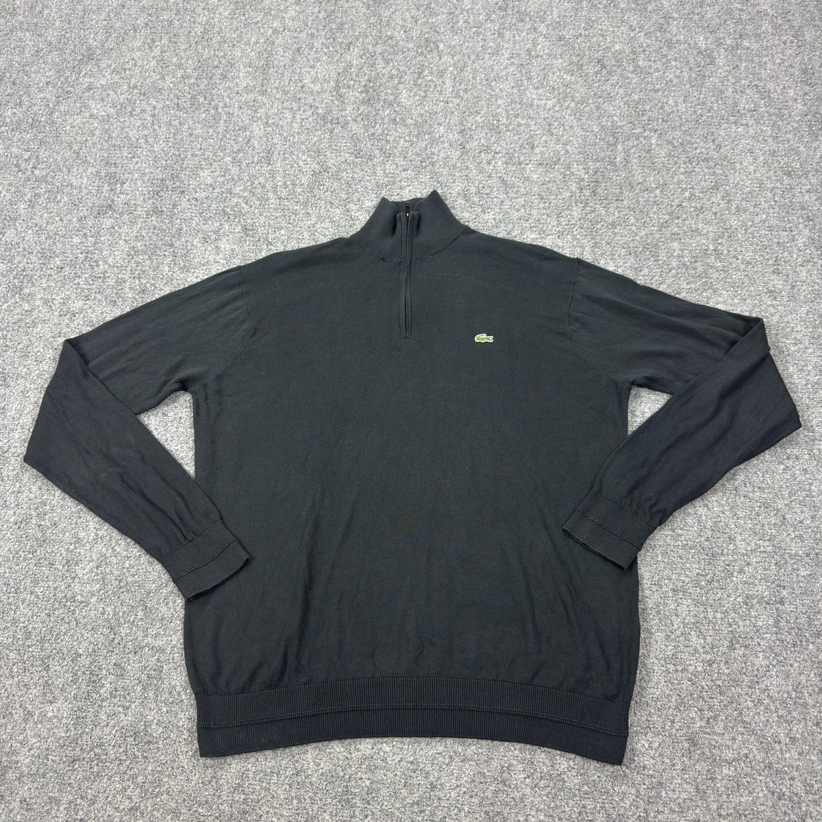 Lacoste Sweater Mens Large Black 1/4 Zip Mock Neck Cotton Cashmere