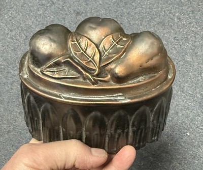 English copper top over tin baking mold in a triple pear motif, 19th century