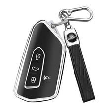 Key Fob Cover for Volkswagen,Soft TPU Full Protection Case 4 Buttons Black