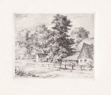 Farmhouses at the Edge of the Forest Farmhouse Etching Eduard Winkler 1884-1978