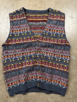 Vintage 90 s Wool Jumper Vest Multicolor Retro Y2k Etnic - L