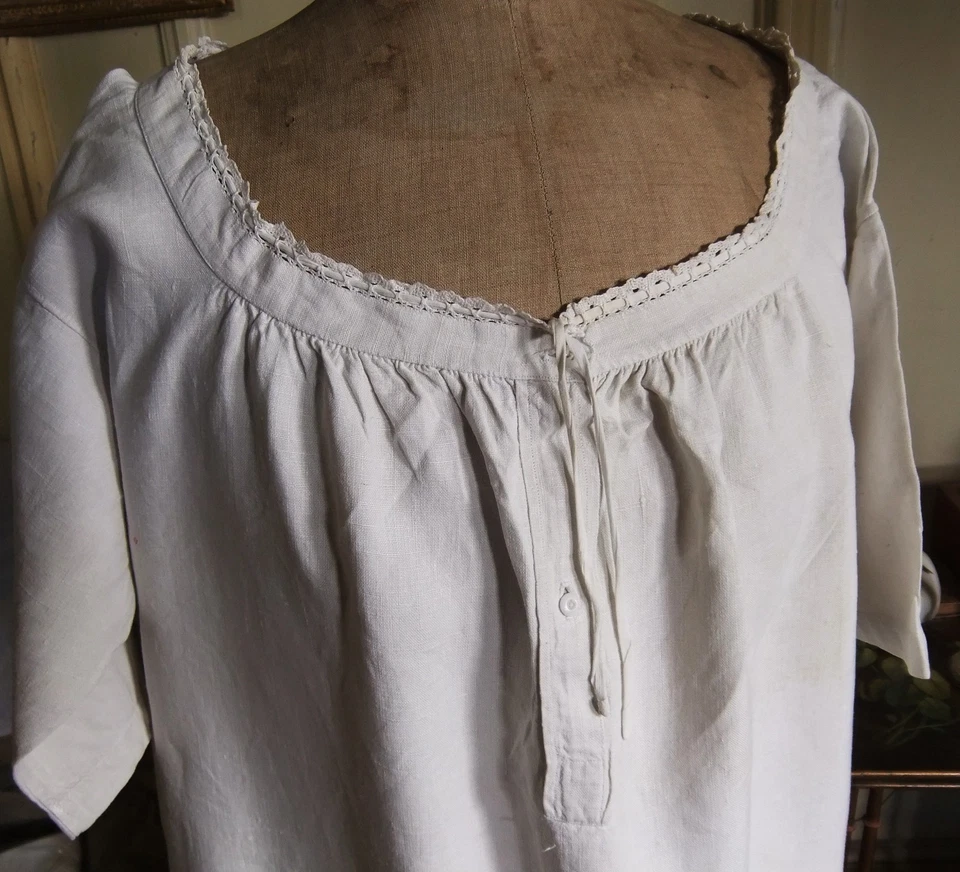 Chemise de nuit dame manches courtes en lin - linge 2è choix - Photo 3/4