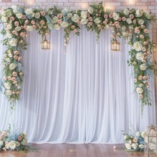 10ftx10ft White Tulle Backdrop Curtains Parties Wedding Bridal Shower Sheer