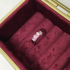 pink stones silver tone ring, size Q