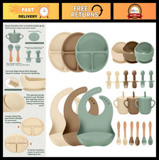 24 PCS Silicone Baby Feeding Set - Suction Bowls, Divided Plates, Bib, Spoons