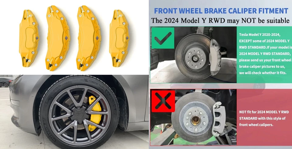 Yellow Brake Caliper Covers For 2026 Tesla Model Y Refresh With Decals - Image 3 of 4