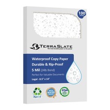 TerraSlate Waterproof Rip-Proof Paper 5 Mil 8.5" x 14" Legal Size White 100