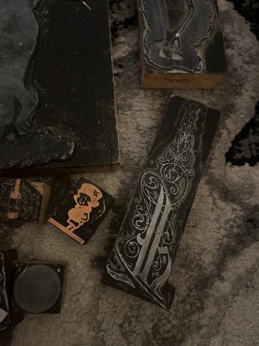 Vintage Letterpress Printing Blocks Lot Advertising Cartoon Ornamental Copper - Picture 6 of 16