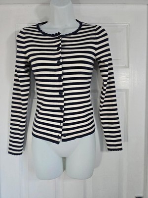 & Other Stories gestreifte Jakobsmuschel Strickjacke marine weiß Wollmischung Langarm XS