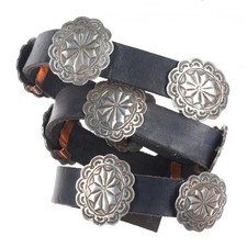 Vintage Navajo sterling silver concho hatband for cowboy hat on leather belt m