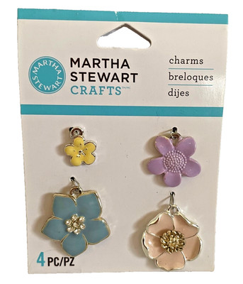 NWT Martha Stewart Crafts 4 Small Enamel Flower Charms (Lead & Nickel Free)
