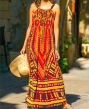 Soft Surroundings Embellished Boho Maxi Dress Petite XL Colorful Pockets Flowy