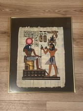 Hand-Painted Egyptian Papyrus Art Pharaonic Offering Scene Horus Ra