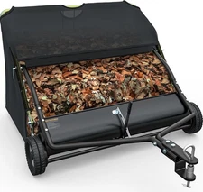 48-Inch Lawn Sweeper Hand Push Leaf Grass Collector Height Sweeping Adjustment