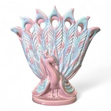 Vintage Royal Haeger R453 Peacock Vase Pink Blue Pastel Art Pottery USA MCM