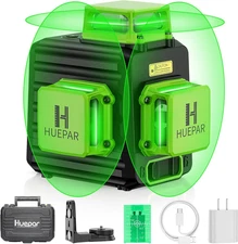 HUEPAR Laser Level 360 Self Leveling, Rechargeable 3D High Brightness Green Lase